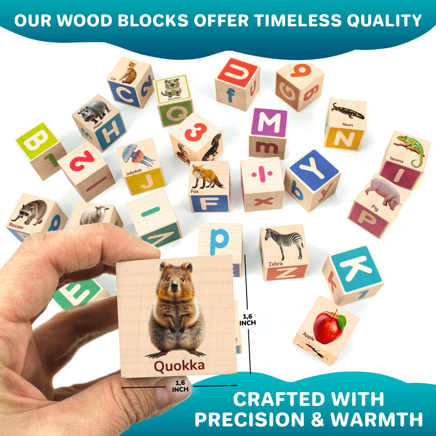 QUOKKA 35 Realistic ABC Montessori Wooden Blocks for Toddlers