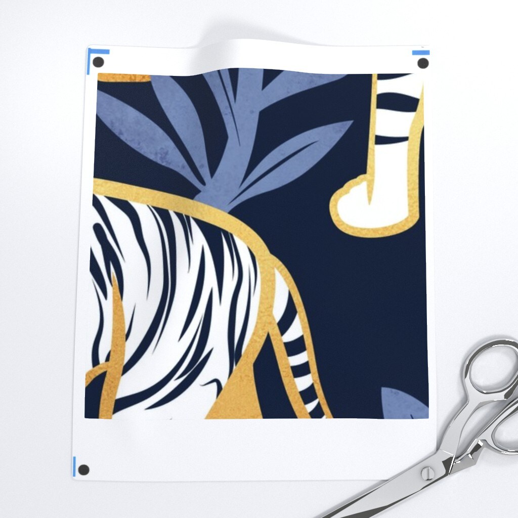 Maximalist Tiger Animalier Bold Graphic Blue White Gold Large Scale Animal Print Custom Printed Fabric by Spoonflower Various Fabrics by the Yard or Fat Quarter