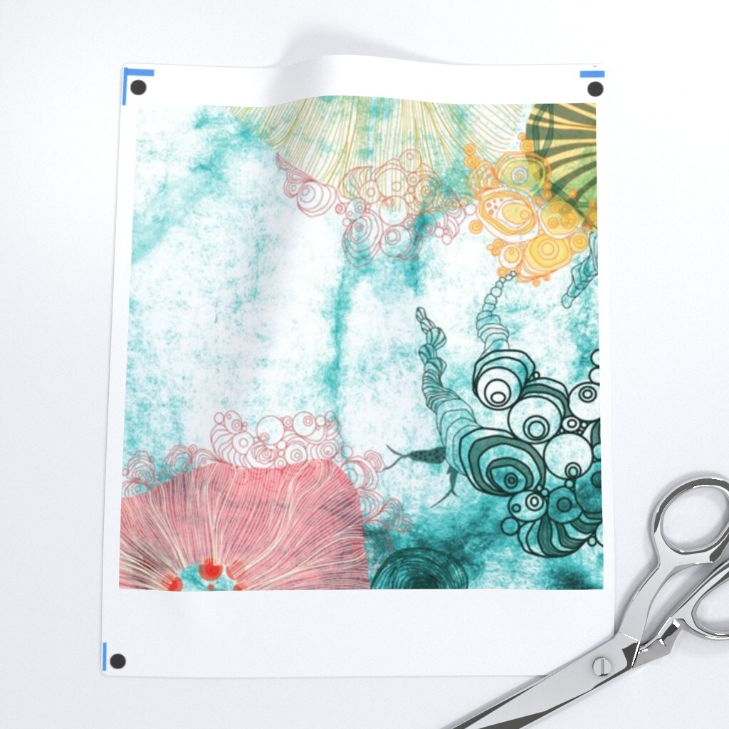 Coral Reef Marine Sea Urchin Jelly Fish Octupus Oceans Summer A277 Watercolour Pen Ink Hand Drawn Home Decor Whimsical Gonecoastal Custom Printed Fabric by Spoonflower Various Fabrics by the Yard or Fat Quarter