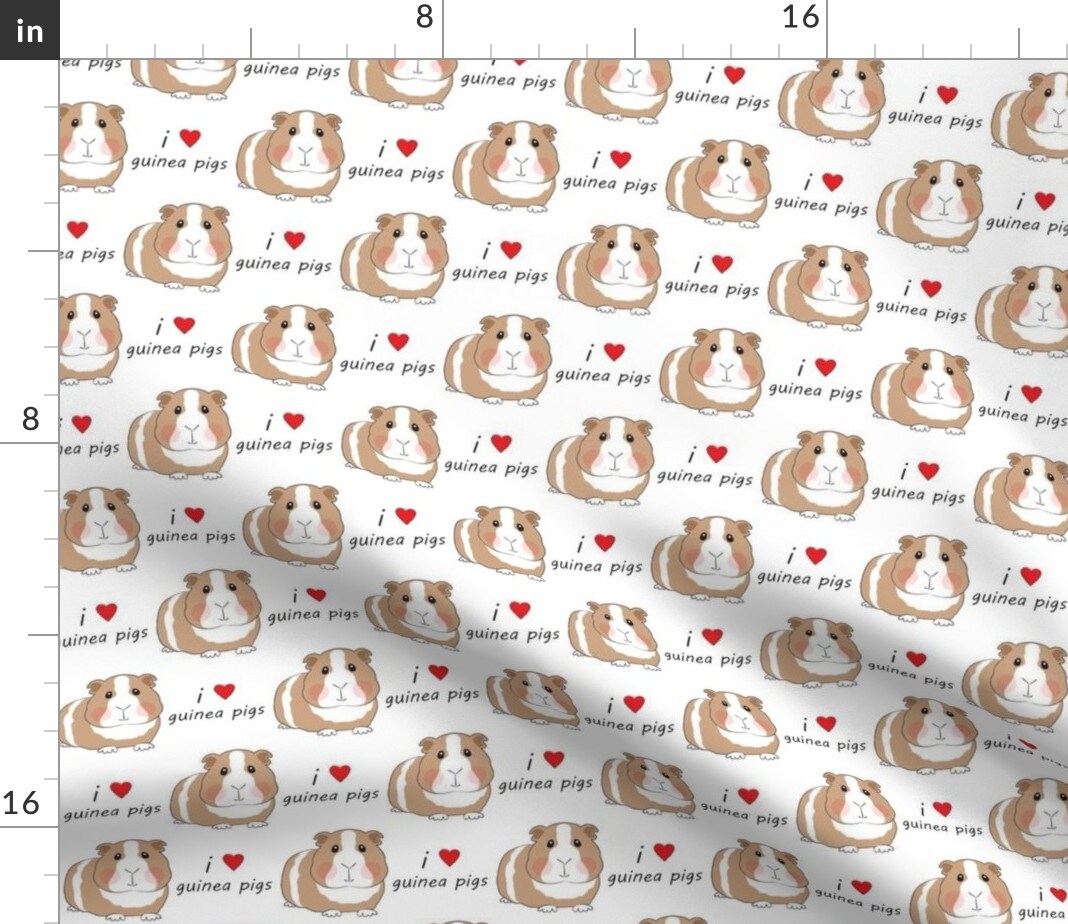 Love Guinea Pigs Brown Cute Pig Animal Adorable Red Heart Pets Custom Printed Fabric by Spoonflower Various Fabrics by the Yard or Fat Quarter