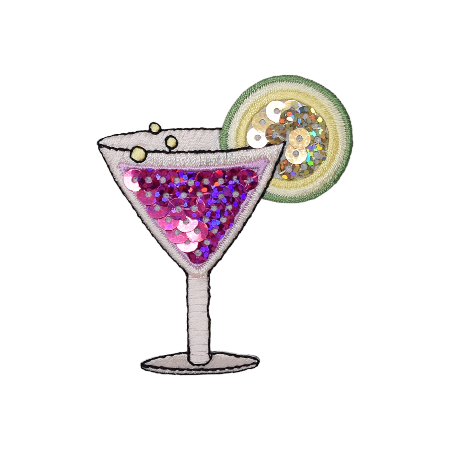 Pink Cocktail with Lime, Sequin Drink, Embroidered, Iron on Patch