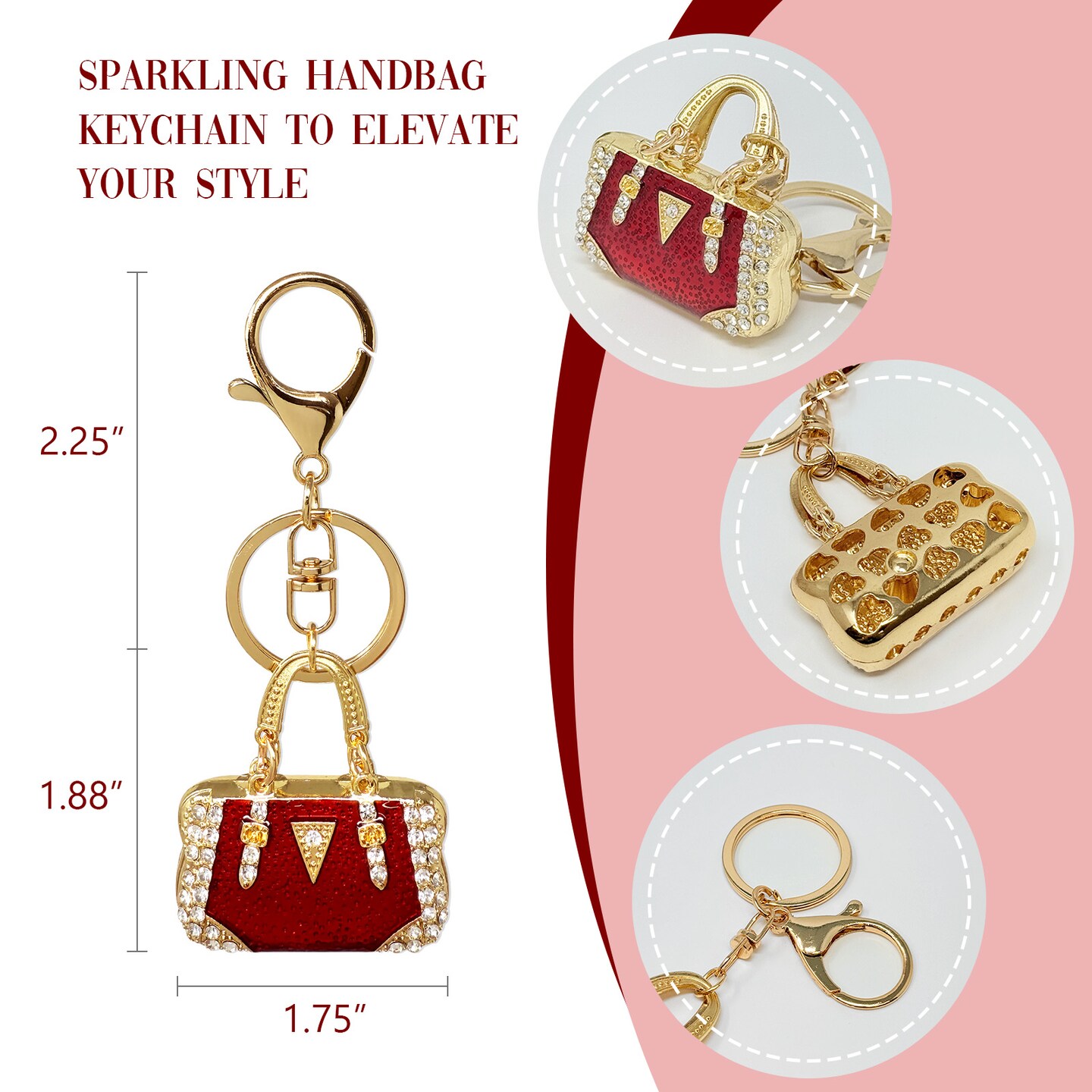 Wrapables Stylish Crystal Rhinestone Handbag Shaped Purse Charm Keychain, Red