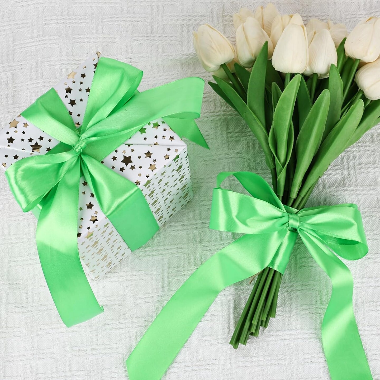 100 Yards Ribbon,1-1/2 Inch Green Satin Ribbon,Single Face Satin Ribbons,Perfect for Gift Wrapping,Wedding Decoration,Handmade Bows,Wrapping Bouquet and More