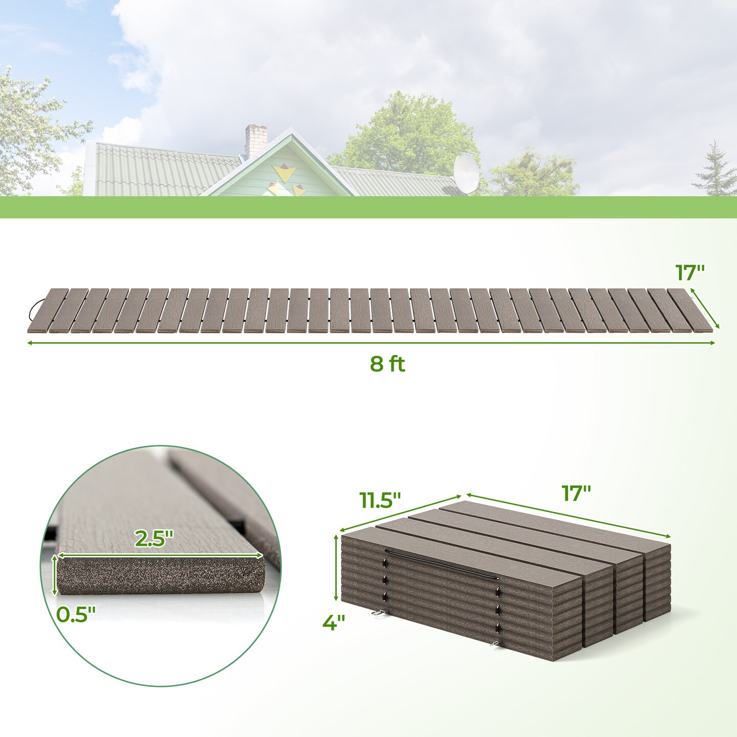 Outdoor Garden Pathway Patio Roll Out Straight Walkways with Metal Wire Connection