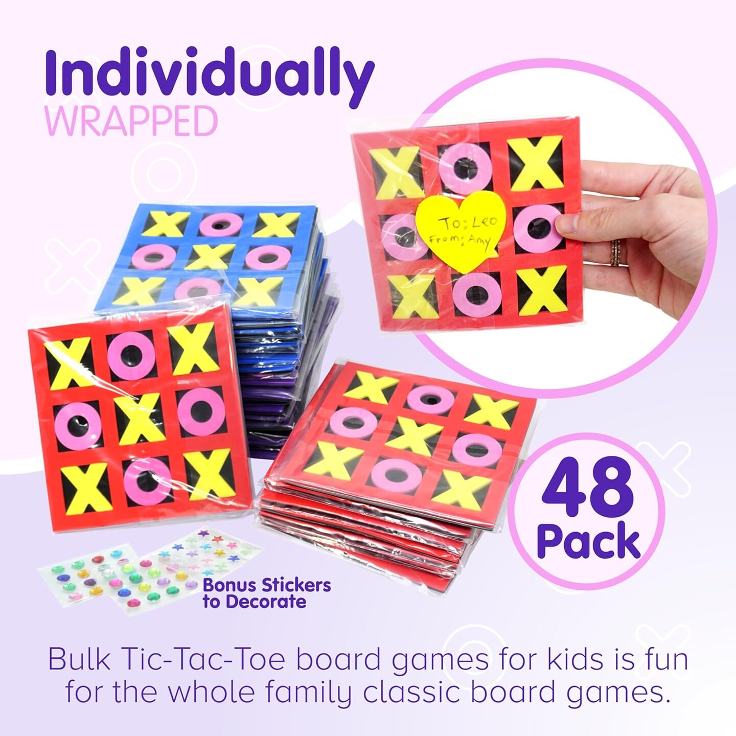 4E&#x27;s Novelty 48 Pack Tic Tac Toe Game Bulk - Valentines Gifts for Kids, Classroom Exchange Toys