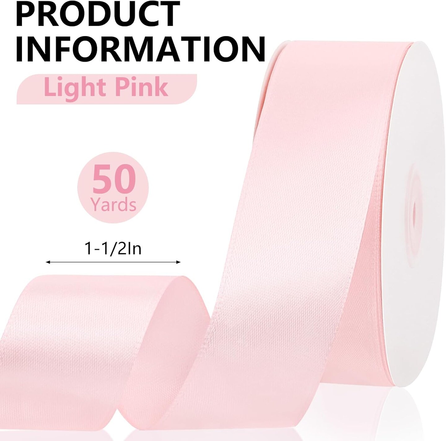 Light Pink Satin Ribbon 1-1/2 Inch,50 Yards Light Pink Fabric Ribbon for Gift Wrapping,Crafts,Flower Bouquet,Bows Making,Balloons,Wedding,Birthday Party,Baby Shower Decoration