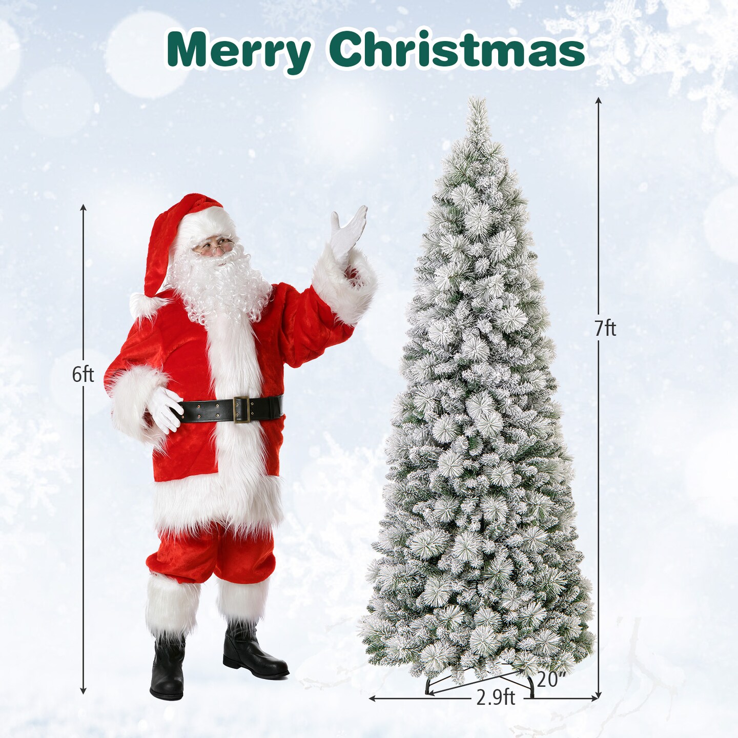 Flocked Christmas Tree with Pine Needles and LED Lights