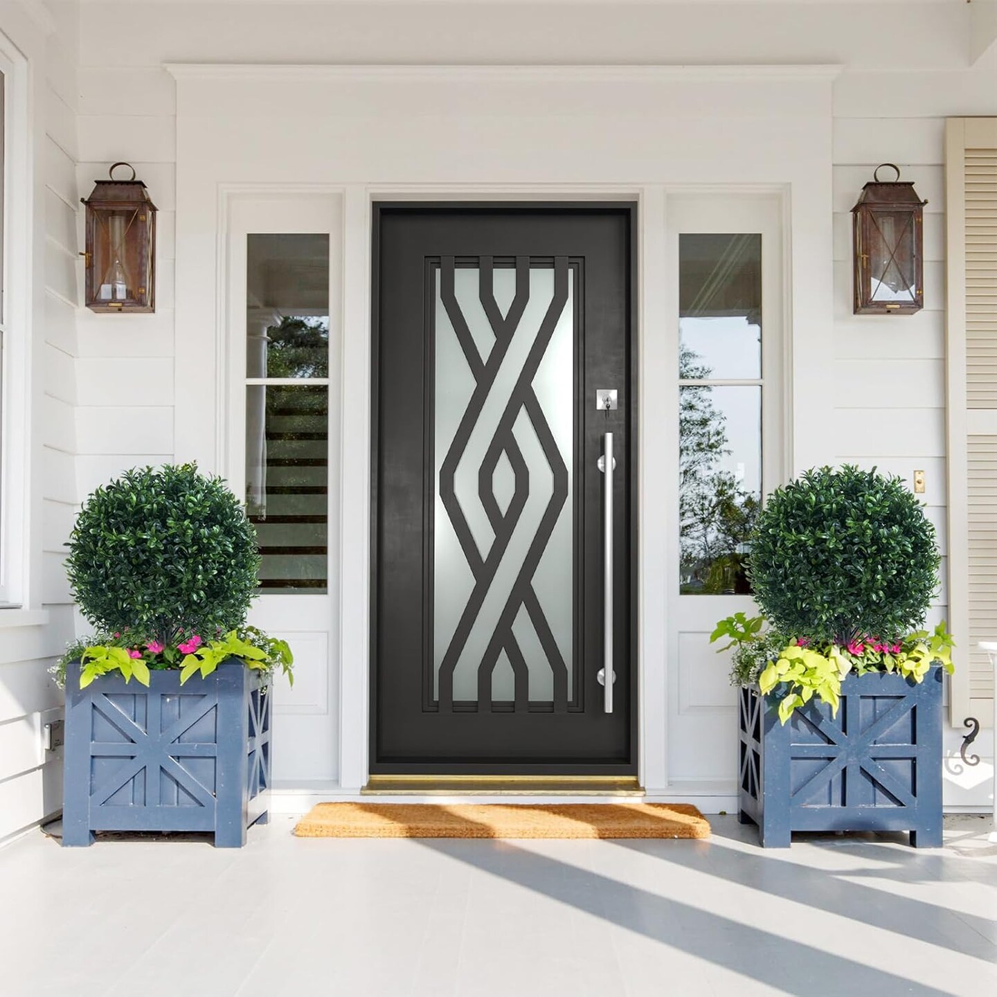 22&#x22; Artificial Boxwood Topiary Outdoor Plants with Spike, 2 Pack Faux Bushes UV Resistant Fake Shrubs for Front Porch D&#xE9;cor