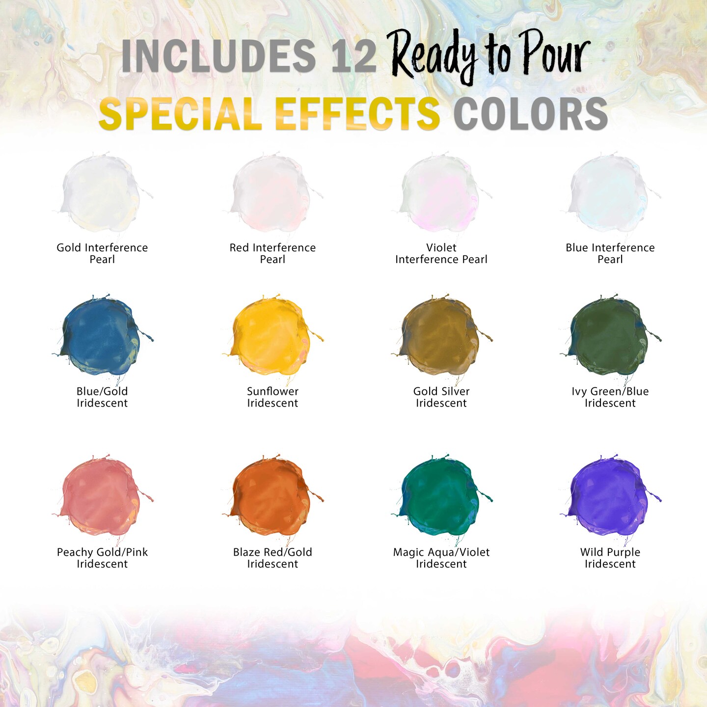 12-Color Ready-to-Pour Acrylic Pouring Paint Set, with Silicone Oil &#x26; Gloss Medium, 8oz Bottles, Pour Paint Supplies for Canvas &#x26; Crafts