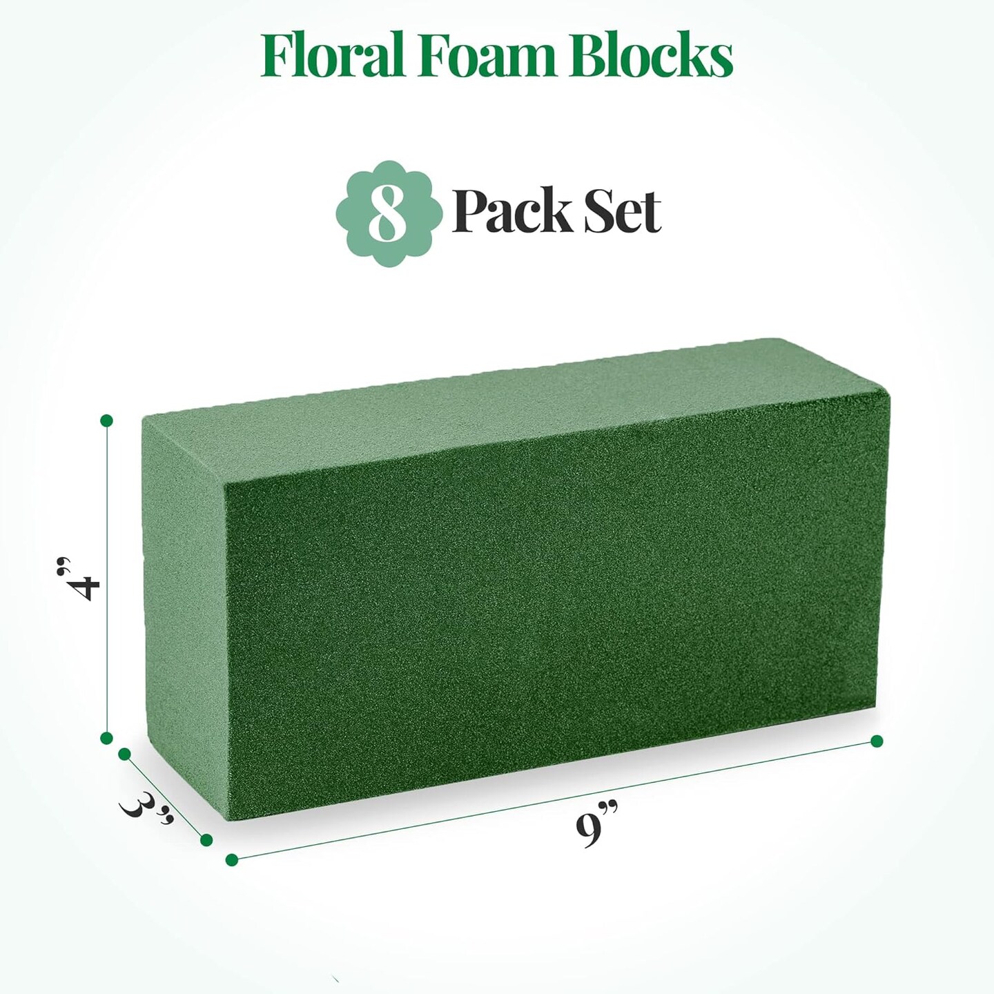 8 Pcs Floral Foam Blocks (Larger Size 9&#x22; X 4&#x22; X 3&#x22; Each) Florist Flower Foam Green Bricks Applied Dry or Wet Flower Foam Bricks Arrangement Supplies for Artificial or Fresh Flowers