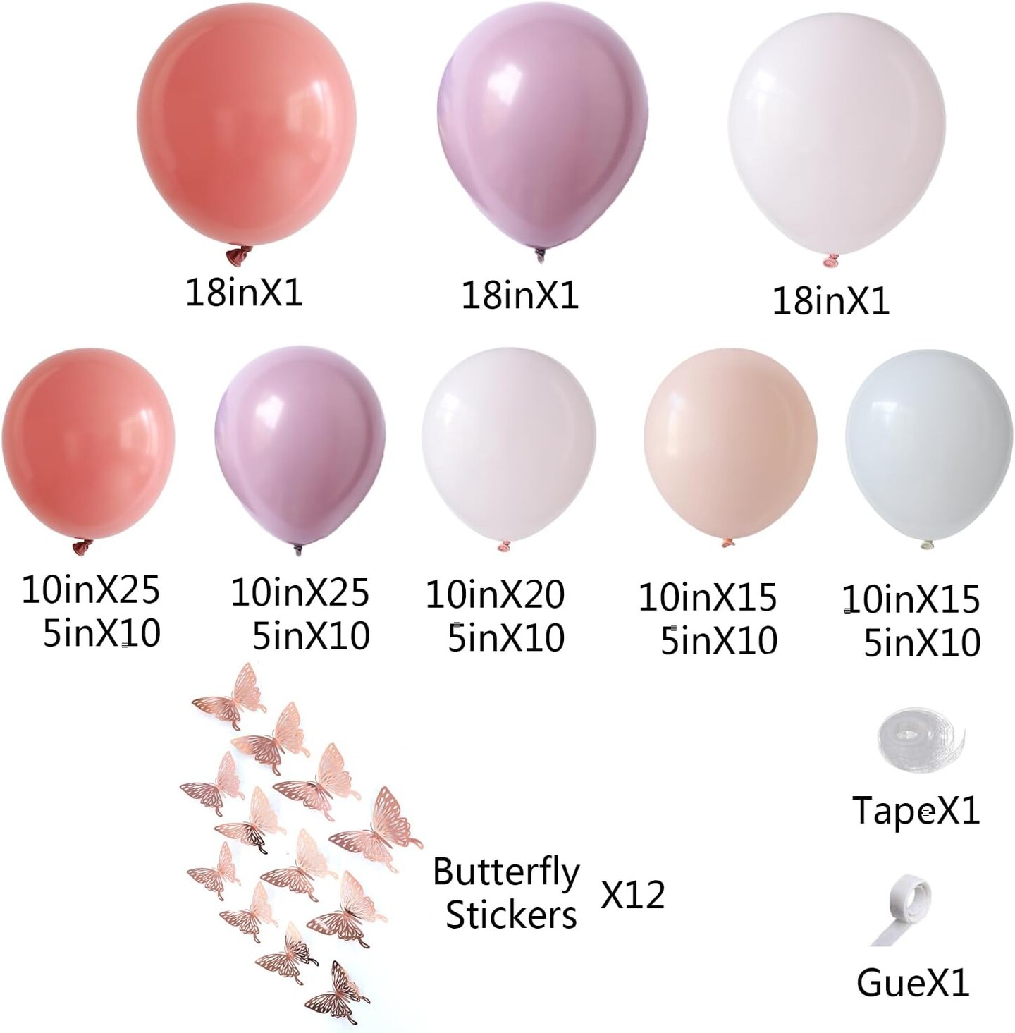 Pink Purple Balloon Arch Garland Kit for Butterfly Birthday Decorations, 167 Pcs Pastel Dusty Pink Lavender Blush Balloons with Butterfly Stickers for Baby Shower Baby in Bloom Wedding Spring Supplies
