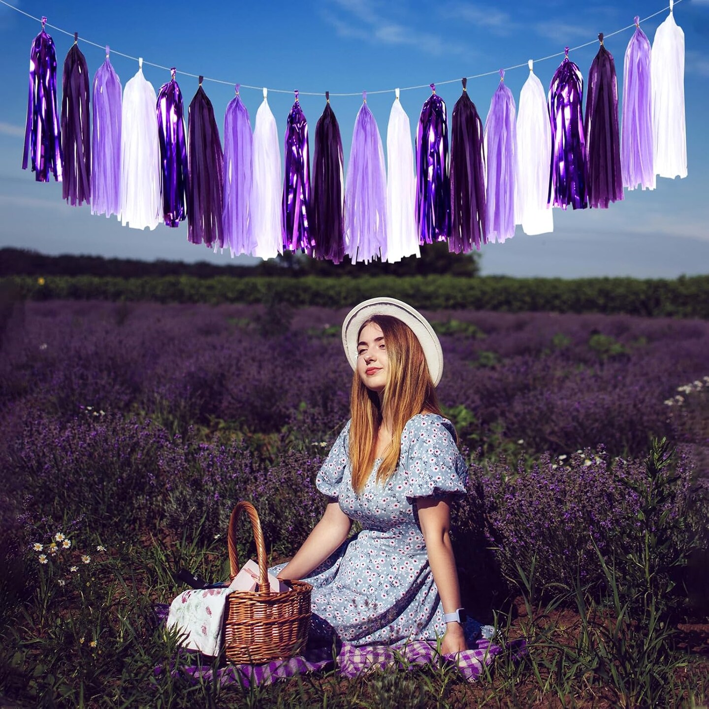 Purple White Lavender Party-Decorations Tassel-Garland - 20pcs Women Girl Birthday Supplies Tassels, Baby Bridal Shower Wedding Engagement Bachelorette Graduation Decor