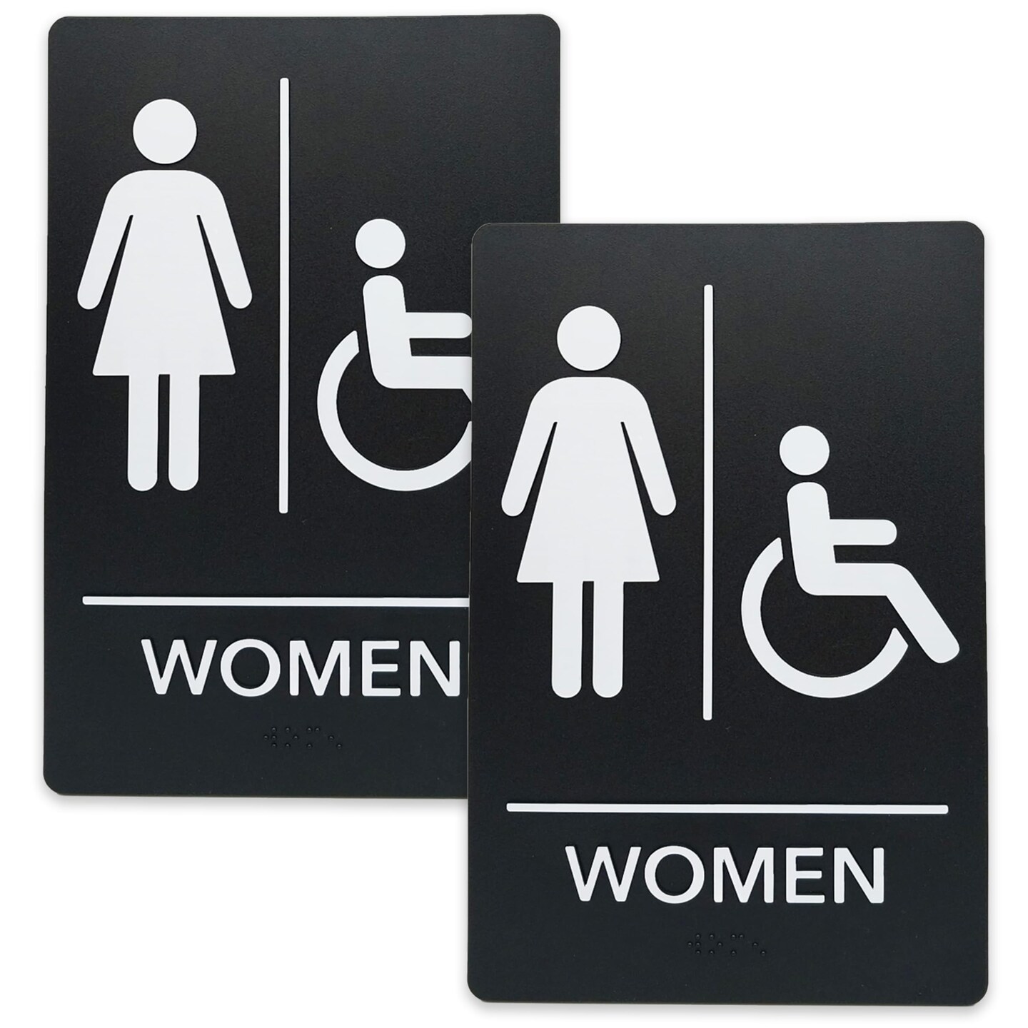 ADA-Compliant Wayfinding Signs – Durable, Non-Glare, Scratch-Resistant & Ready to Install. Featuring Grade 2 Braille & Raised Tactile Text, These Premade Signs Ensure Easy Compliance for Businesses 2 Pack