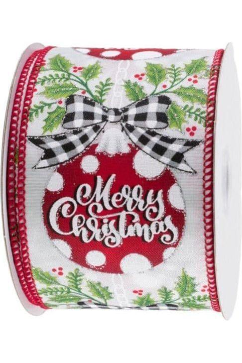 2.5&#x22; Christmas Ornament Holly Ribbon: White &#x26; Red (10 Yards)