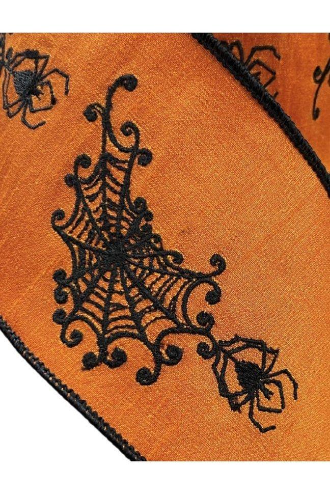4&#x22; Spider Web Ribbon: Orange (10 Yards)