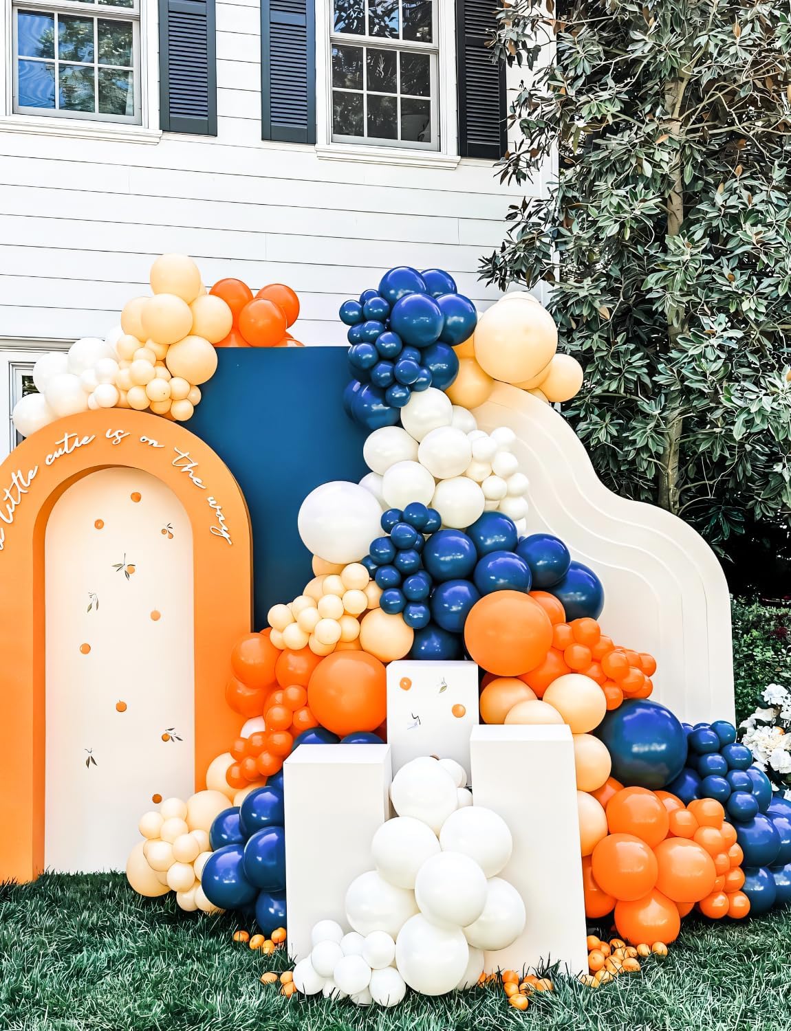 Navy Blue and Orange Balloons,60pcs Graduation Balloons Set,12 Inch Metallic Gold Balloon Dark Blue White Latex Balloon for Boys Men Graduation Birthday Wedding Baby Shower Party Decorations