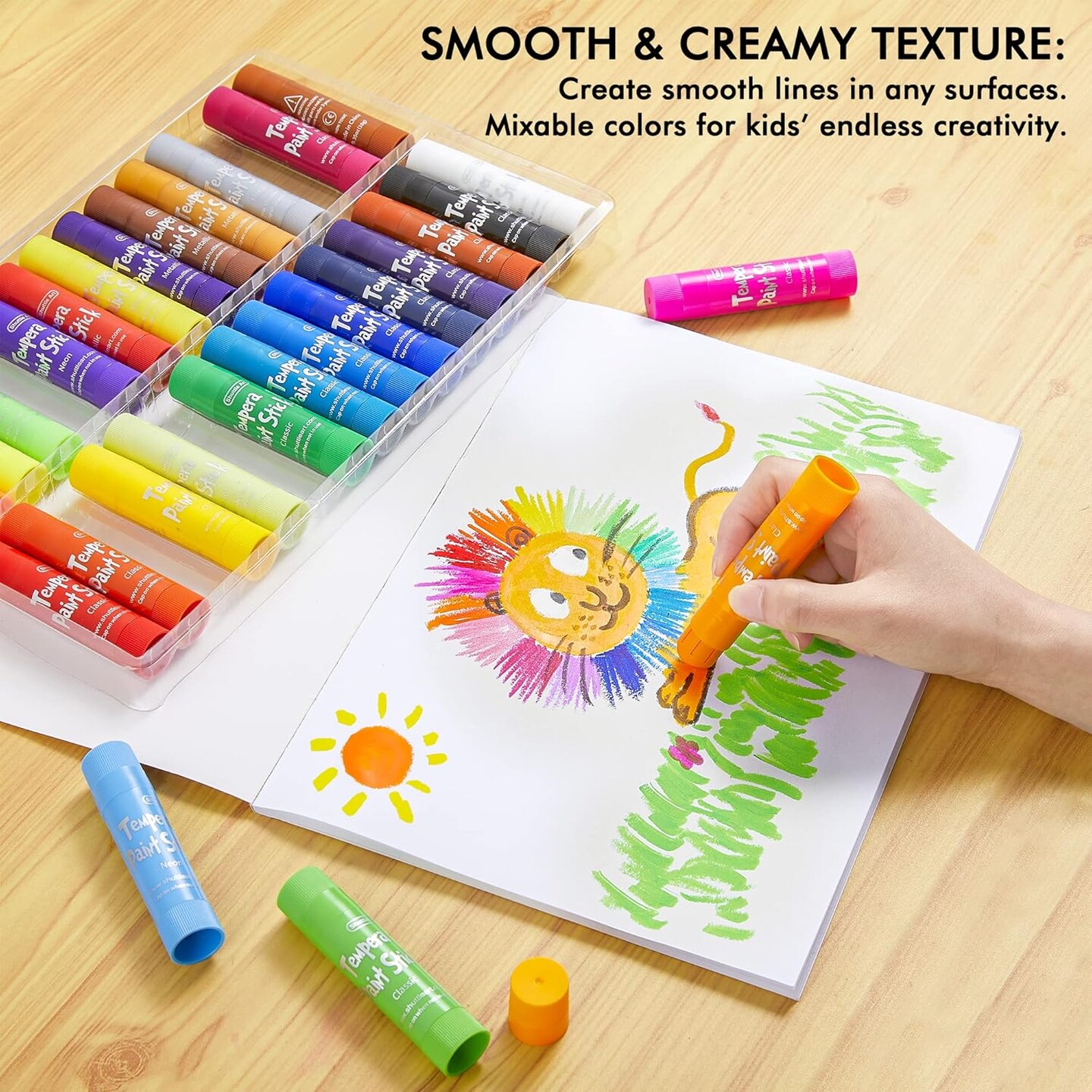 Tempera Paint Sticks - 30 Solid Colours - Quick Drying - Works Great on Paper, Wood, Glass, Ceramic, Canvas