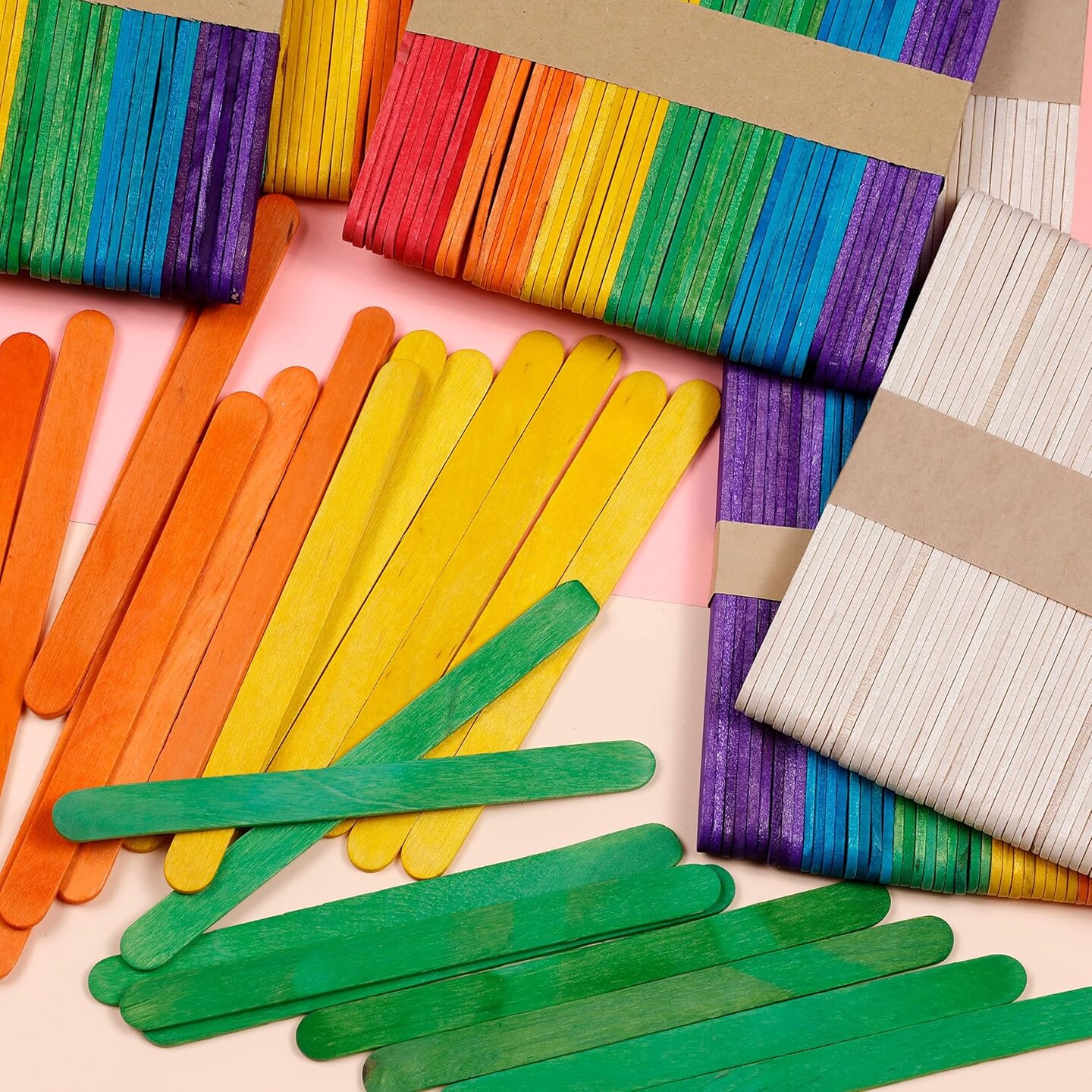 Colored Popsicle Sticks for Crafts 600pcs (7 Colors). Large Colorful Wood Craft Sticks for DIY Decor &#x26; Ice Cream. Bulk &#x26; Wide Jumbo Wooden Craft Popsicle for Kids &#x26; Adults