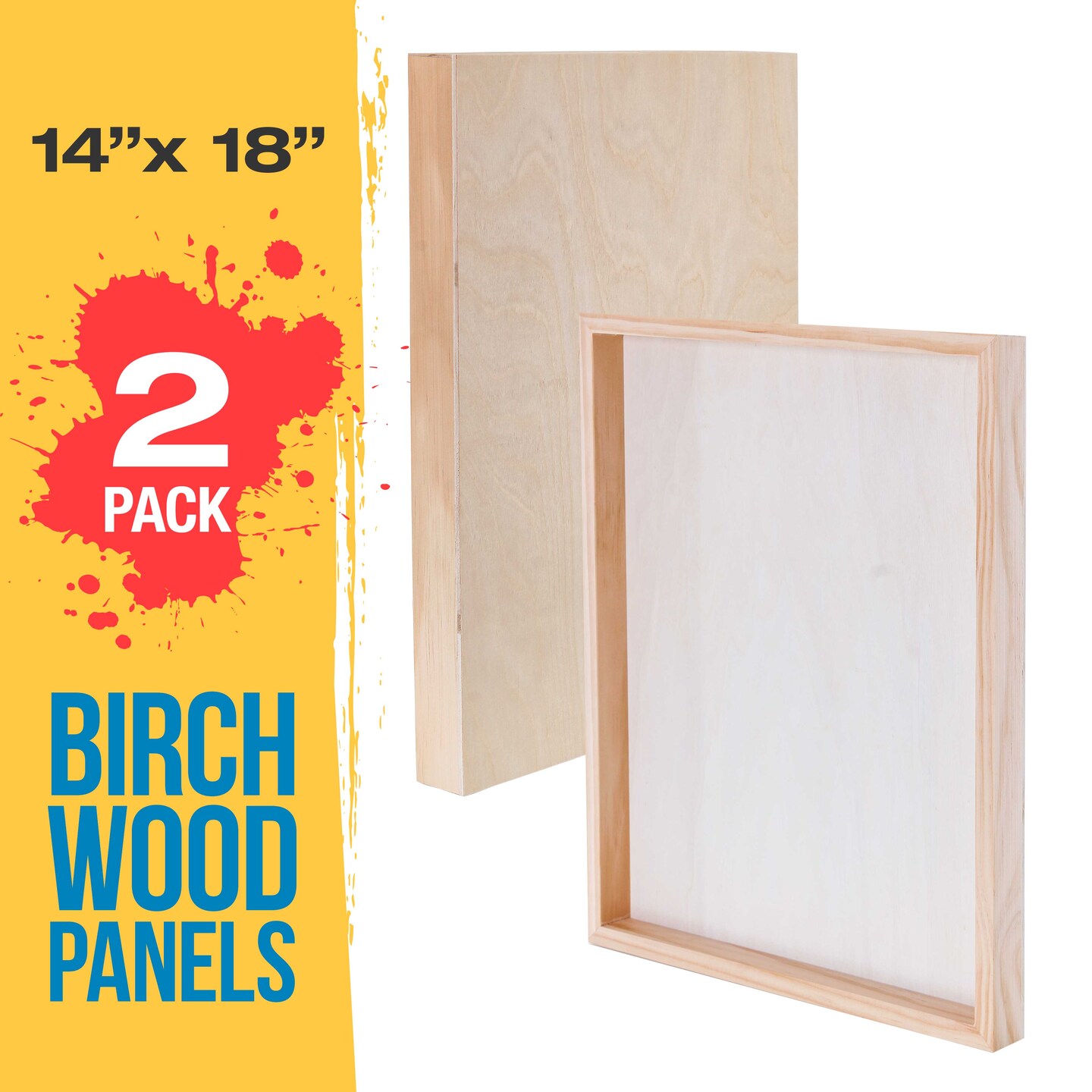 Unfinished Cradled Wood Panels for Painting, 2 Pack of 14x18 inch - Gallery Birch Wooden Canvas Boards 1-1/2&#x22; Deep - Mixed-Media Craft, Acrylic, Oil, Encaustic, Paint Pouring