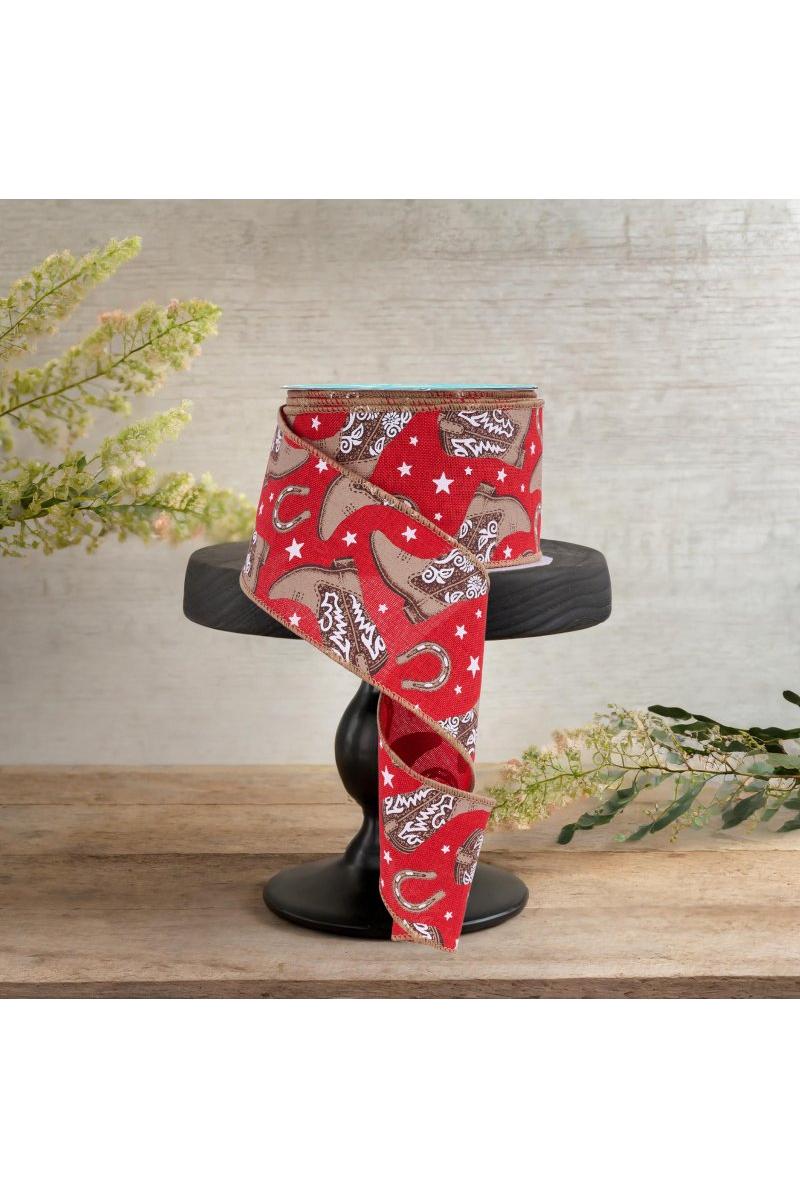 2.5&#x22; Cowboy Boots Ribbon: Red (10 Yards)