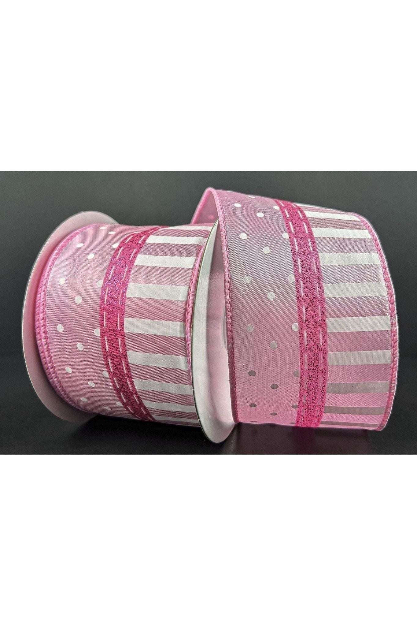 2.5&#x22; Dots and Stripes Whimsy Ribbon: Pink &#x26; White (10 Yards)