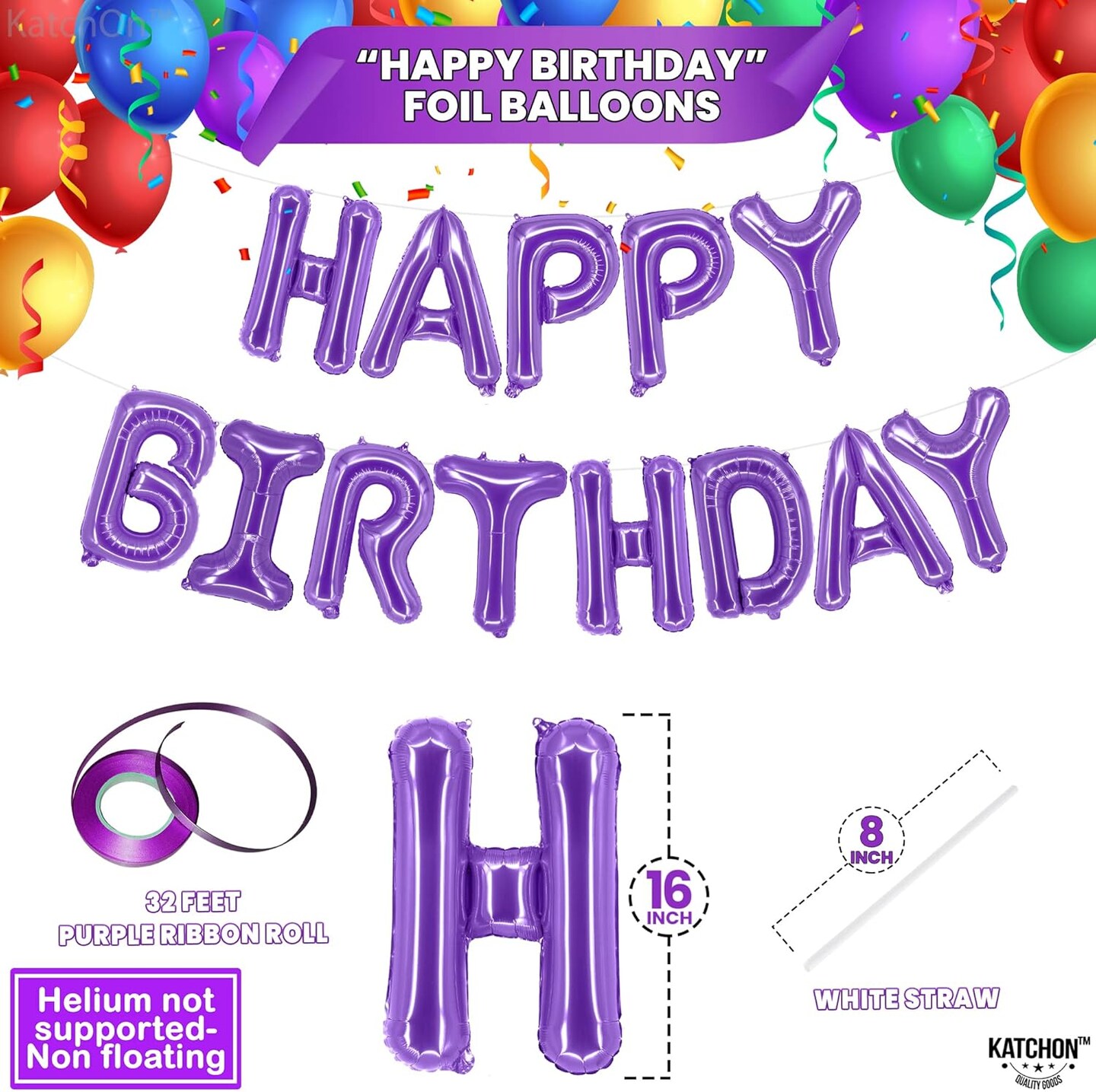 Purple Happy Birthday Balloons, 16 Inch, Helium Supported | Foil Balloons Unicorn Decorations | Birthday Balloon Banner