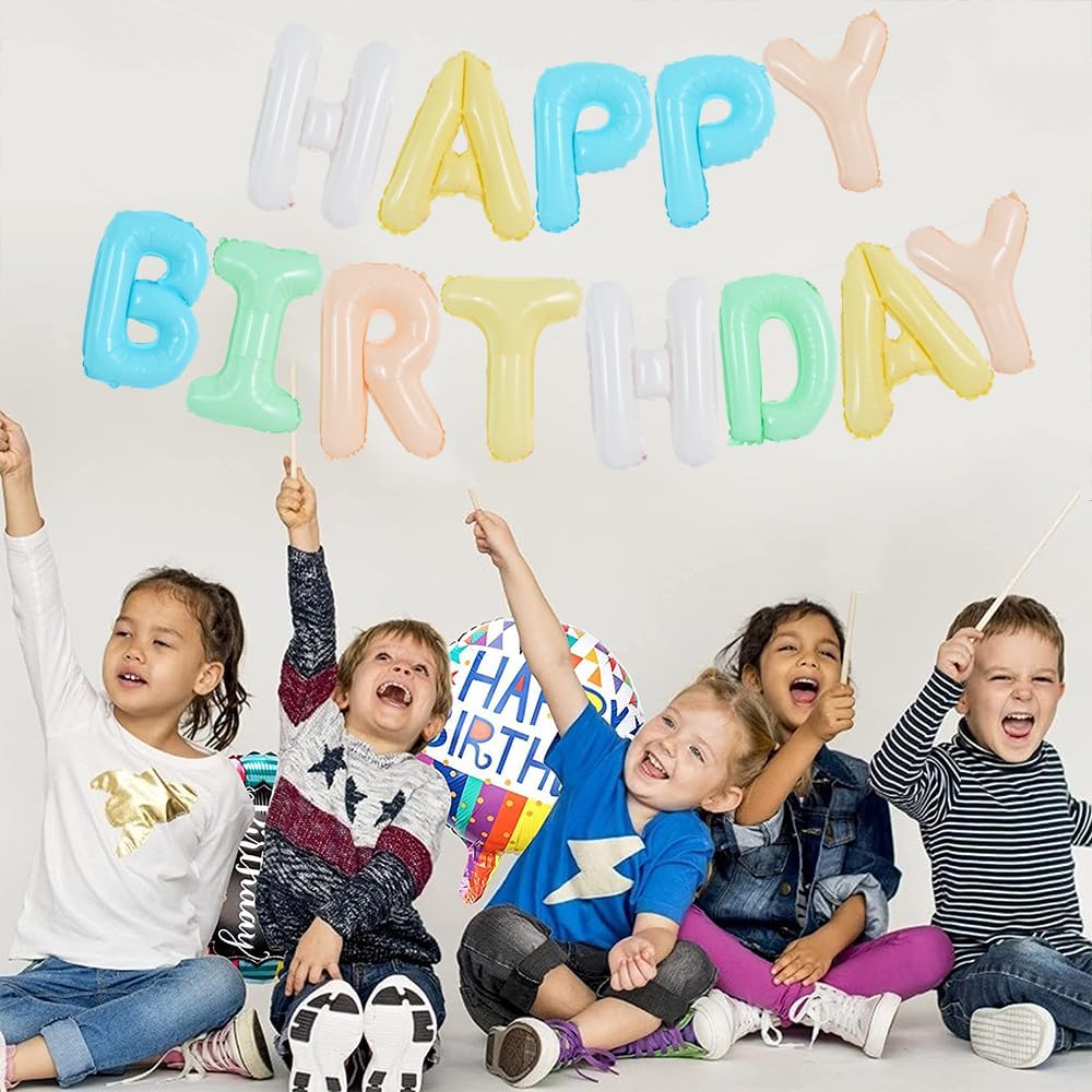 Light Colorful Happy Birthday Balloon Banner 16 Inch Mylar Foil Letters Birthday Sign Bunting for Girls Boys Kids &#x26; Adults Birthday Decorations and Party Supplies