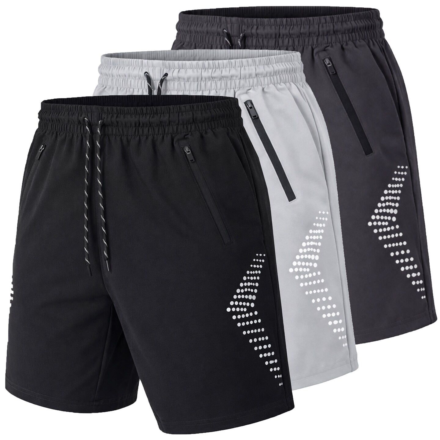 Men's 3-Pack Performance Training Shorts With Zipper Pockets (Sizes, S to 2XL)