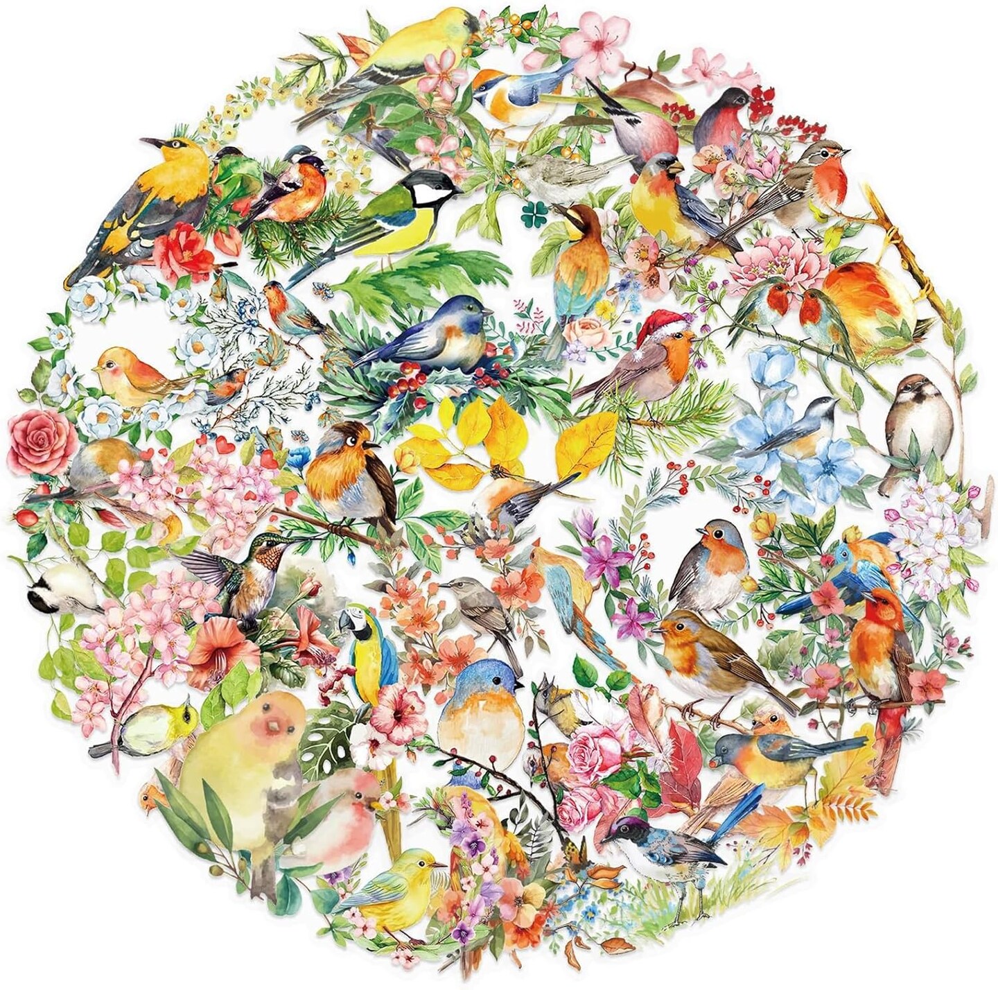50PCS Flower & Bird Transparent Stickers – Watercolor Nature PET Stickers for Scrapbooking, Bullet Journals, Planners, Laptops, Phone Cases & DIY Crafts
