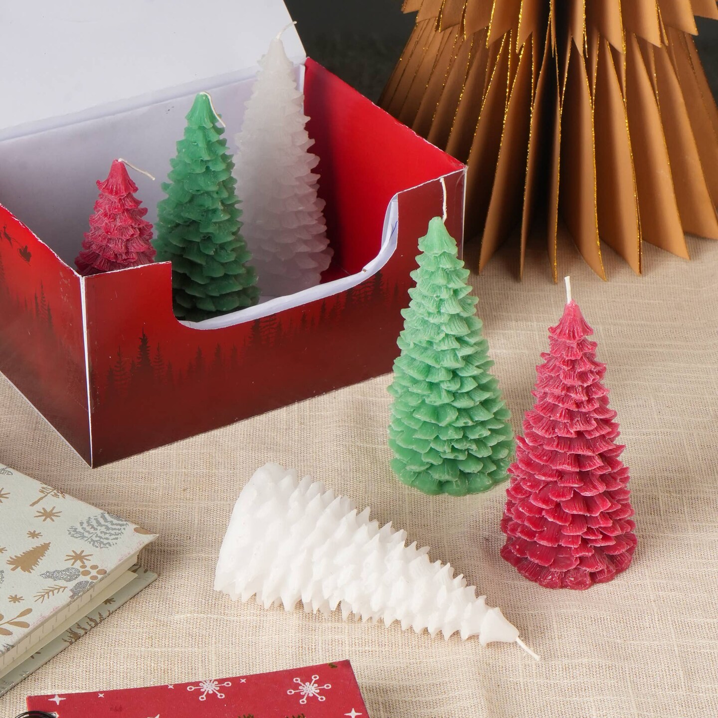Holiday Luster Candle Box (Green, Red &#x26; White) - 6 Pcs