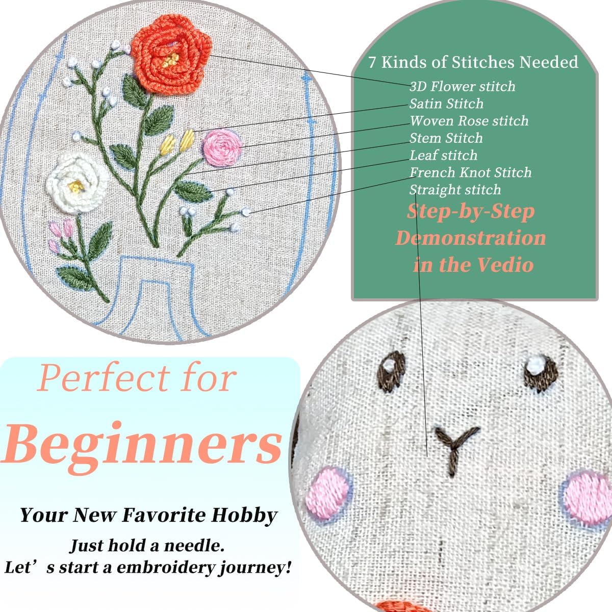 Pre-Stamped Embroidery Patterns Bunny Rabbit,