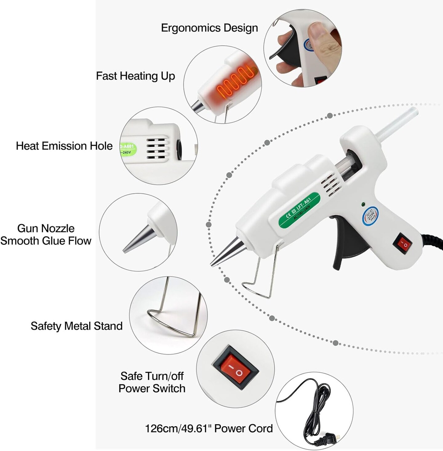 Mini Hot Glue Gun with 30 Glue Sticks, Fast Heating Hot Melt Gun, 20W Glue Gun Kit, Lightweight Craft Gun for DIY, Home Repairs, Kids&#x27; School Projects, White