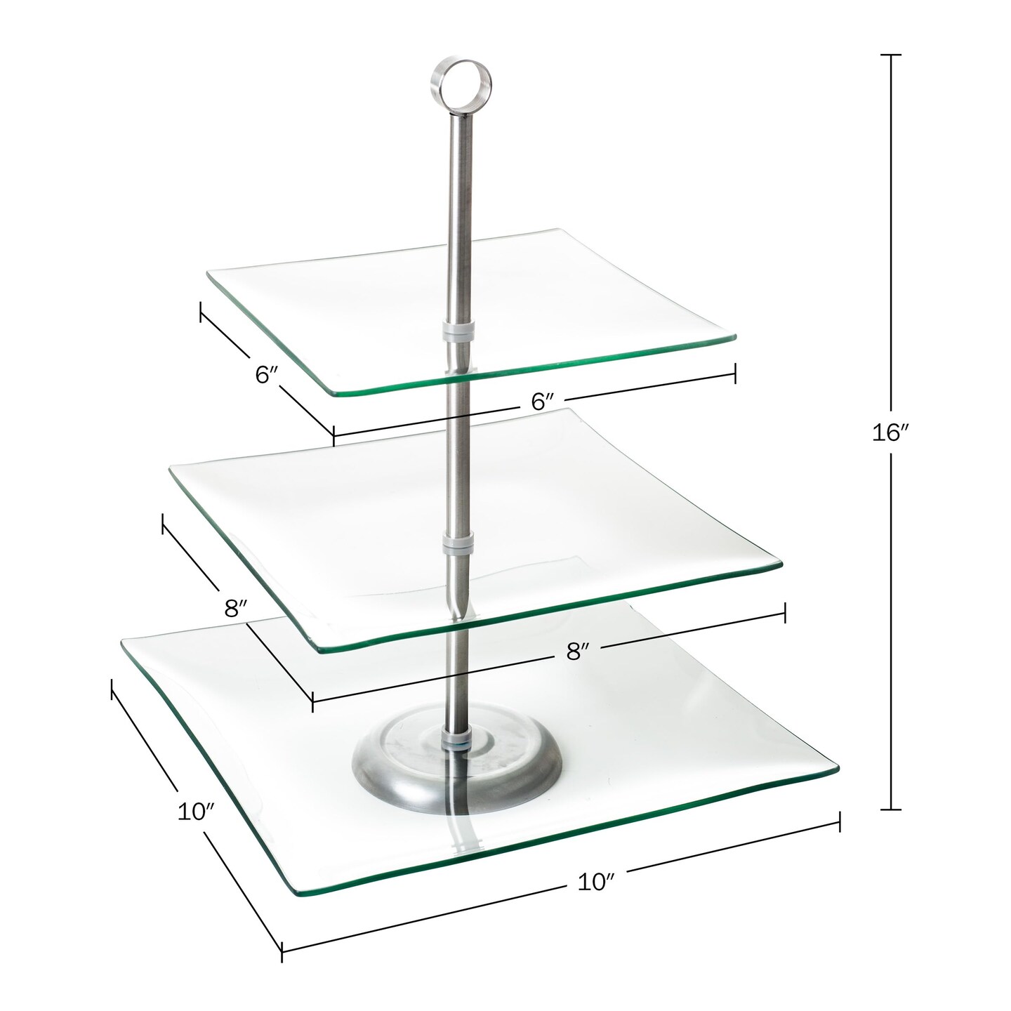 Three Tier Square Glass Buffet and Dessert Stand, 1 Pack, Clear