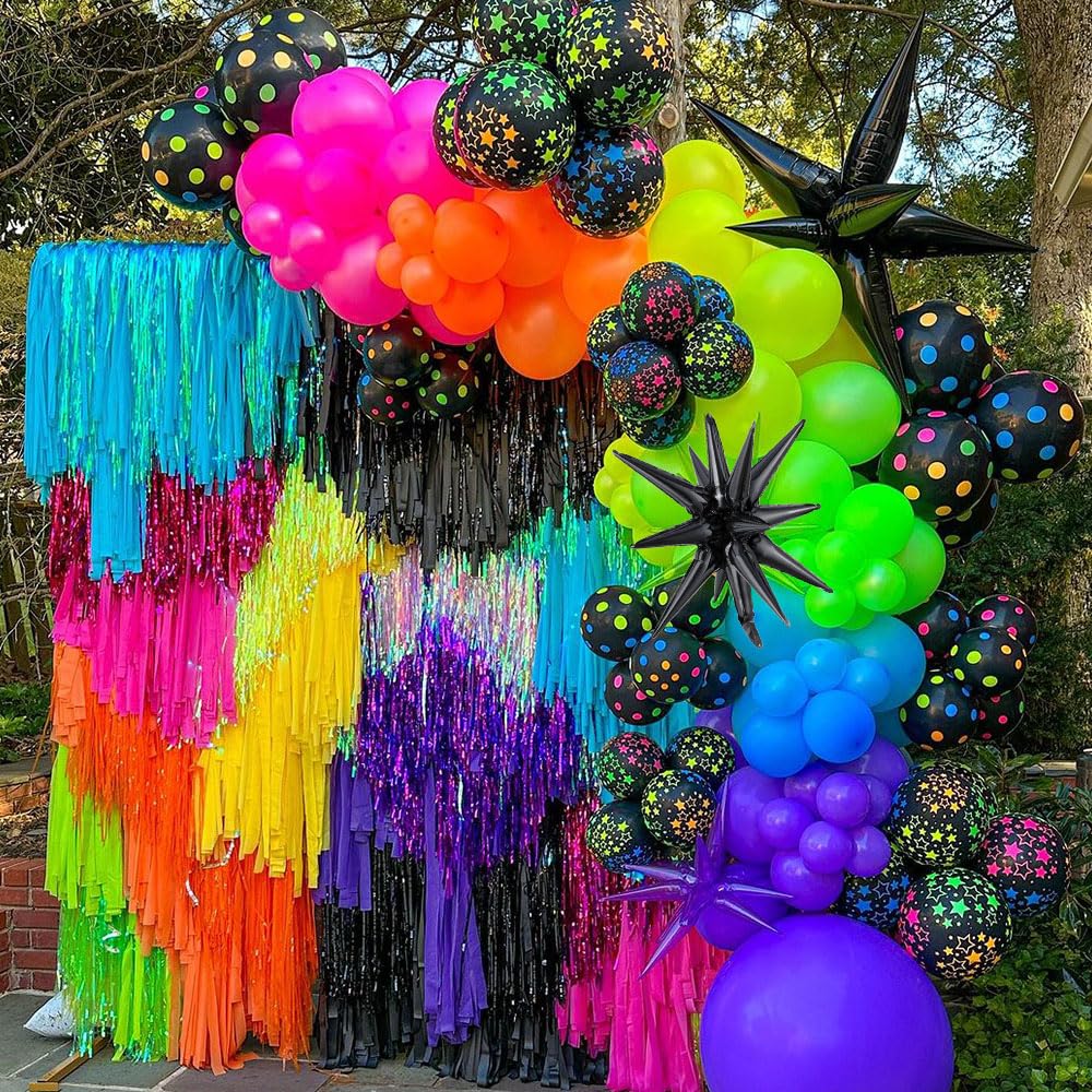 165Pcs Rainbow Balloon Arch Garland Kit with UV Neon Luminous Fluorescent Balloons for Glow in the Dark Party Let&#x27;s Glow Birthday Wedding Back to 80s 90s Disco Party Decor
