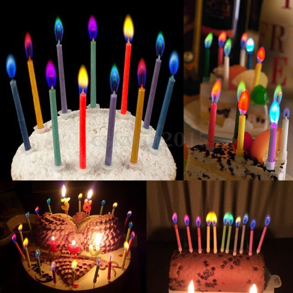 Amazing Colorflame Multicolor Happy Birthday Candles and Holders (12 Count),Unscented