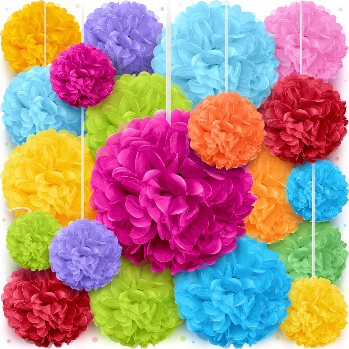 Avoseta Tissue Paper Pom Poms - 20 Piece Set - Colorful Party Decorations - Paper Flowers for Birthdays and Special Occasions (Multicolor, Assorted Sizes)