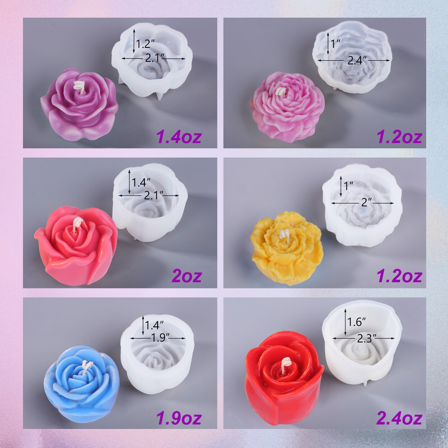 LET'S RESIN Flower Molds for Candle Making, Flower Candle Making Molds Including 6 PCS Flower Silicone Candle Mold, Silicone Molds for Soy Wax, Beeswax, Candle Making, Resin Craft