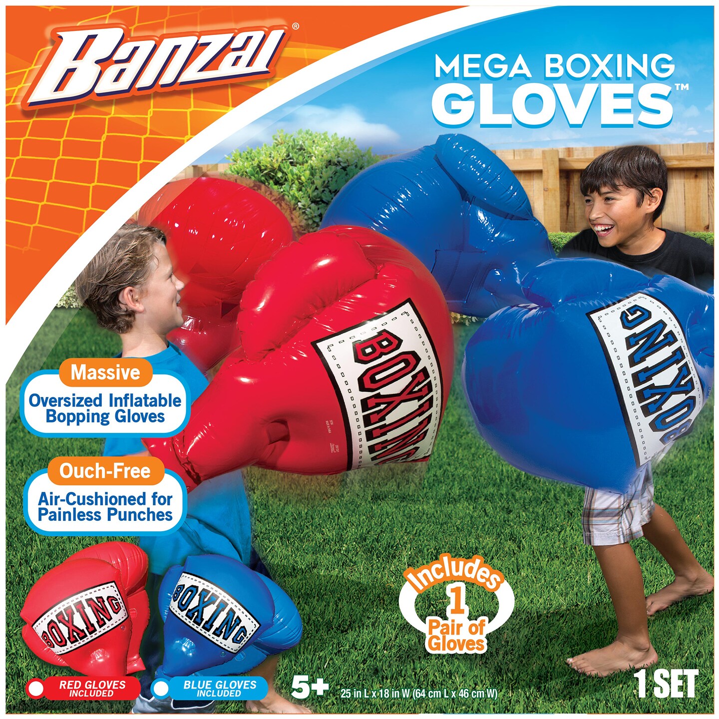 Banzai Kids Inflatable Mega Boxing Gloves - (1) Pair, Colors Vary (Red/Blue)