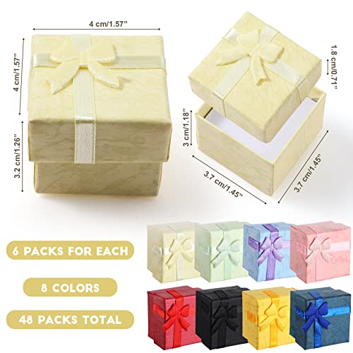 48 Pcs Jewelry Gift Box Set Cardboard Paper Jewelry Boxes with Ribbons Bowknot Assorted Earring Necklaces Ring Boxes Jewelry Packaging Gift Cases for Anniversaries Weddings Birthdays, 8 Colors