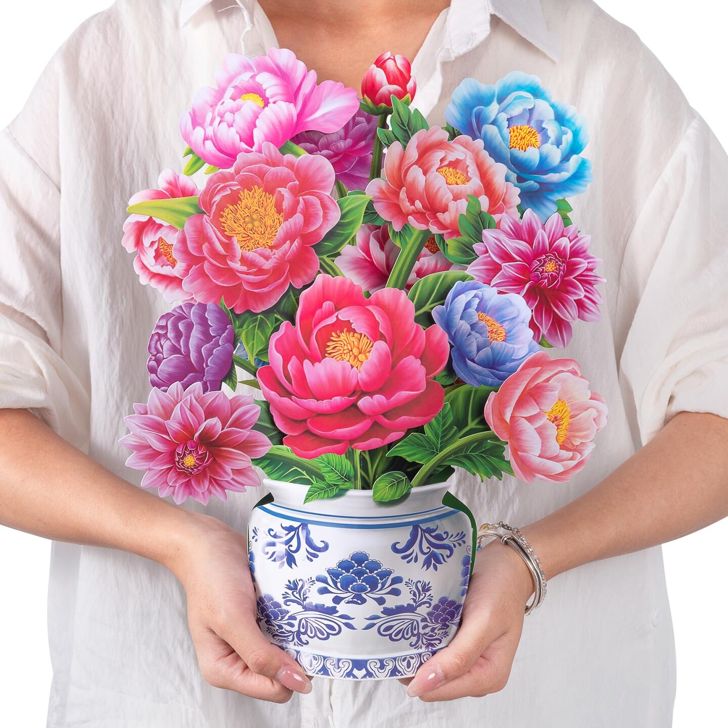 Airpark Paper Pop Up Flower Bouquet Card, Peony Flowers, Gift Cards 14 inch Forever Flower Paper 3D Popup Cards with Note Card and Envelope for Birthday Cards, Gift for Her