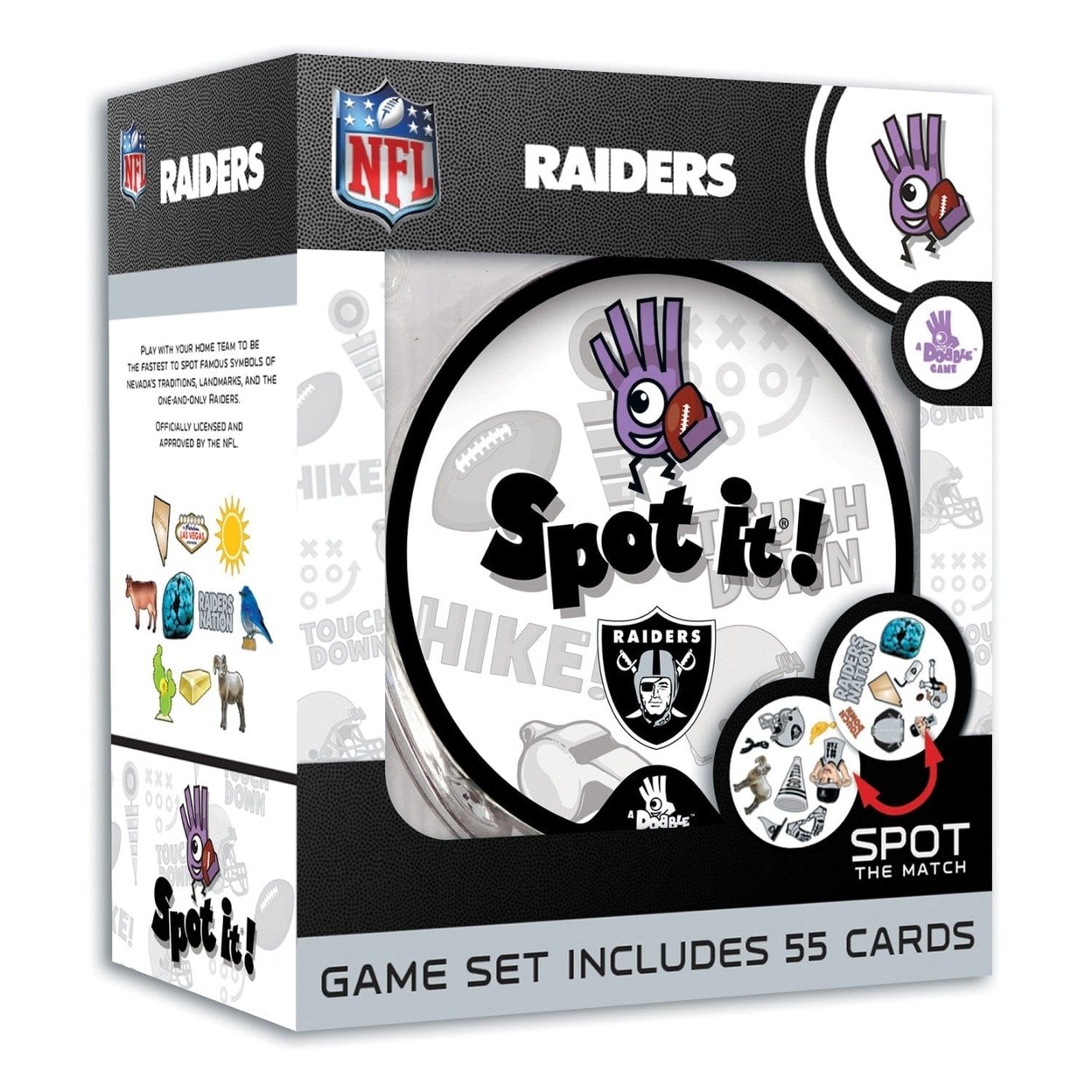 Las Vegas Raiders Spot It Card Game Nfl Edition Family Fun 55 Unique Cards