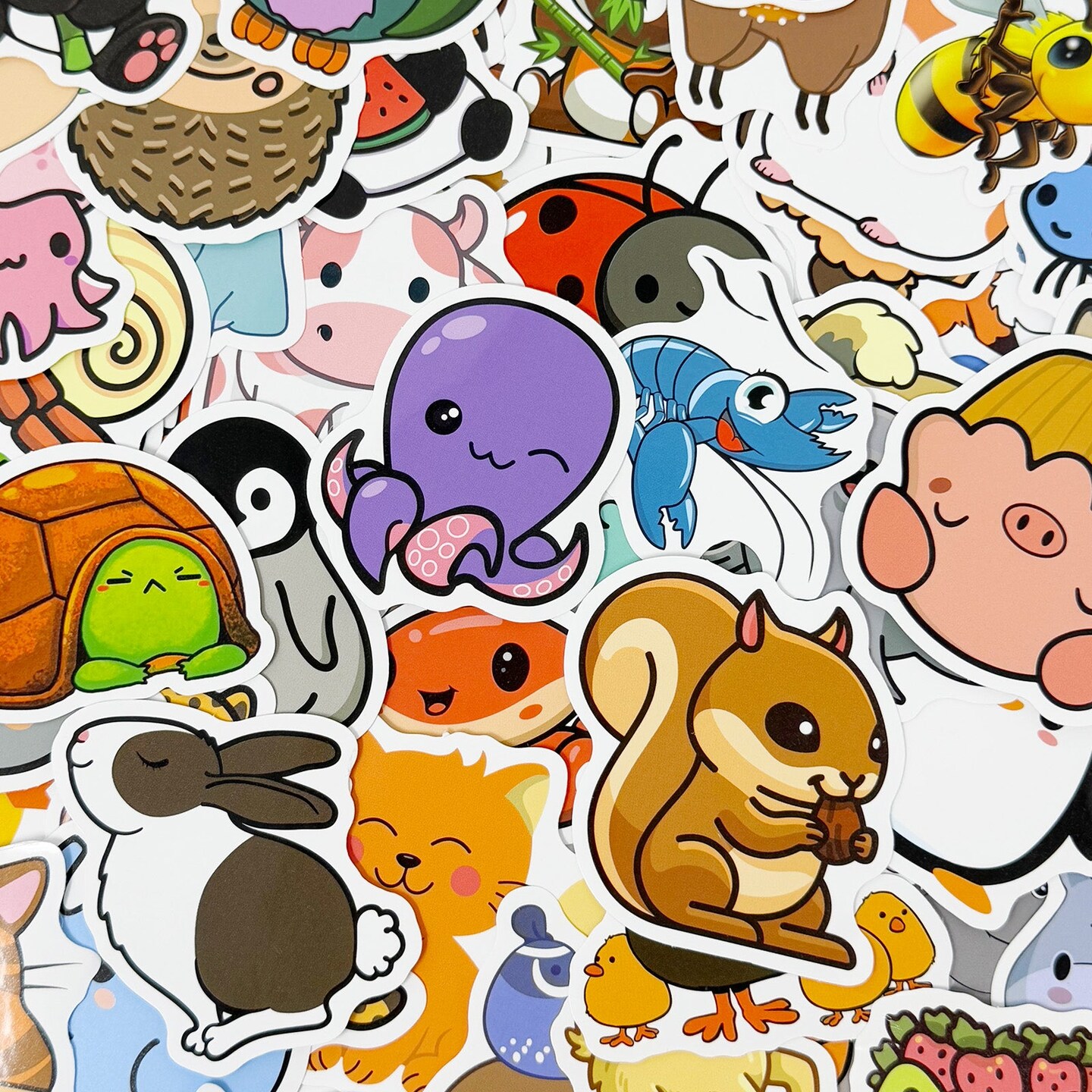 Wrapables Waterproof Vinyl Stickers for Water Bottles, Laptop, Phones, Skateboards, Decals for Teens, 100pcs Cartoon Animals