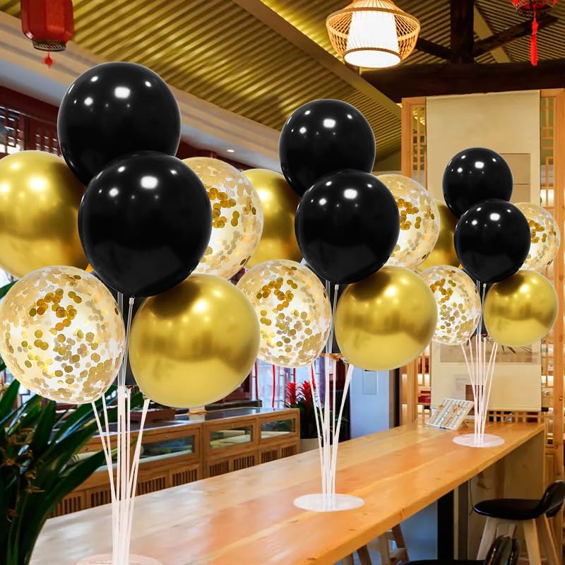 ZJDHPTY Black Gold Party Decorations Balloon Stand Centerpiece Table Decorations for Birthday Graduation Wedding Retirement Anniversary Father&#x27;s Day Halloween New Years 2025 (Black gold set4)
