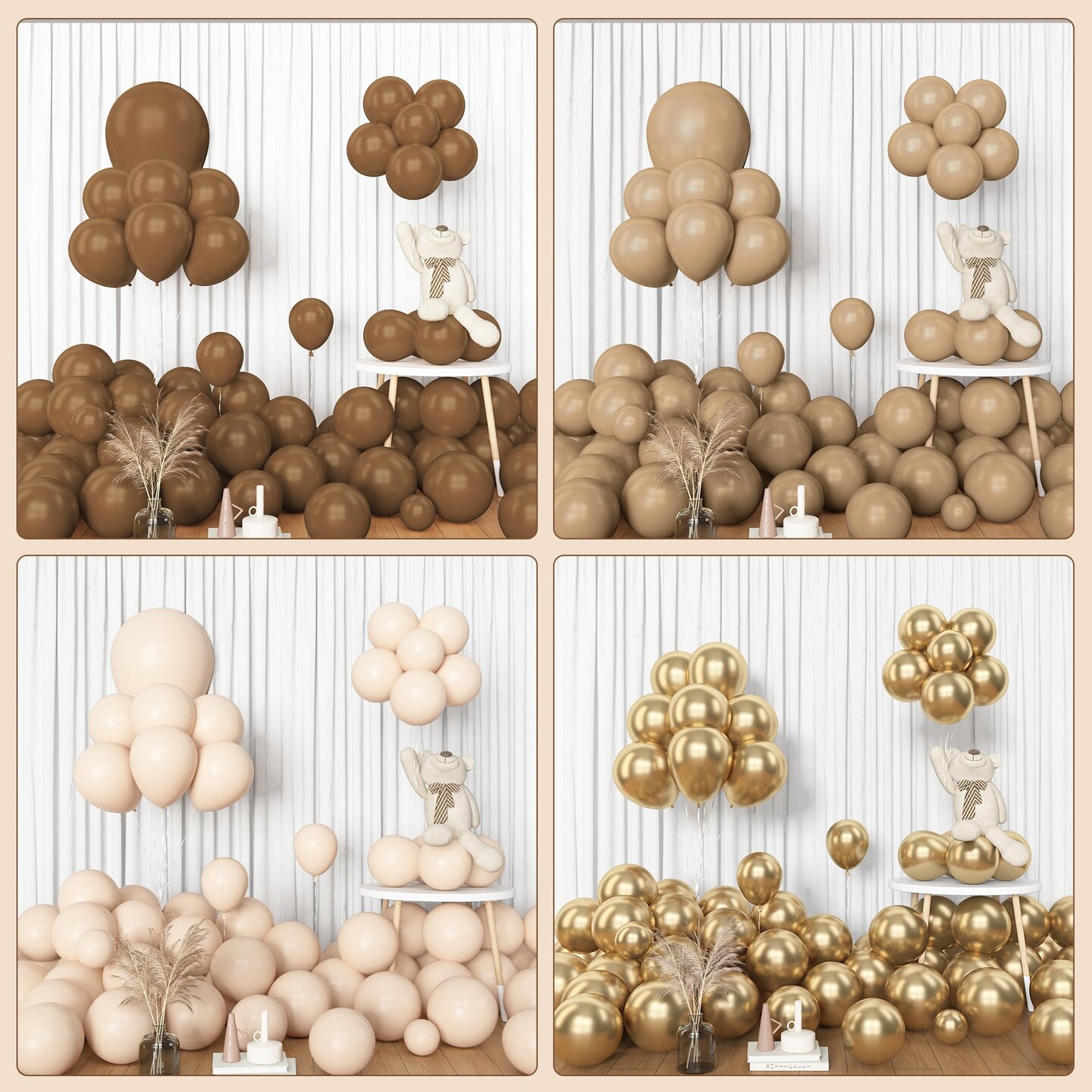Amandir 153pcs Brown Balloon Garland Arch Kit, Different Sizes 18 12 10 5 inch Brown Nude Latex Metallic Confetti Gold Balloons for Neutral Bear Baby Shower Safari Birthday Party Decorations Supplies