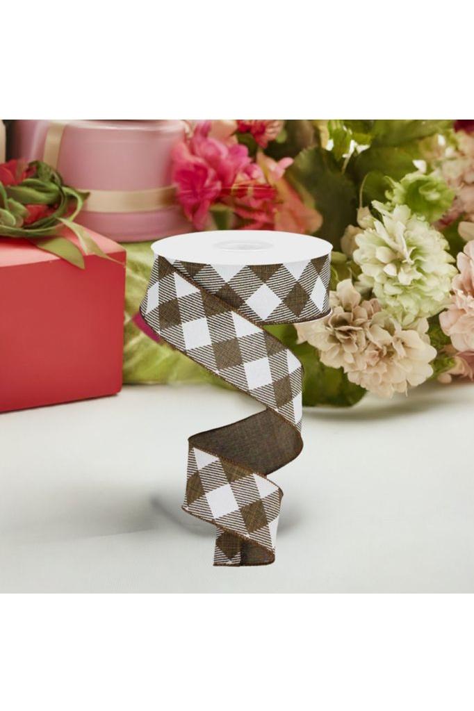 1.5&#x22; Diagonal Check On Royal Ribbon: Brown &#x26; White (10 Yards)