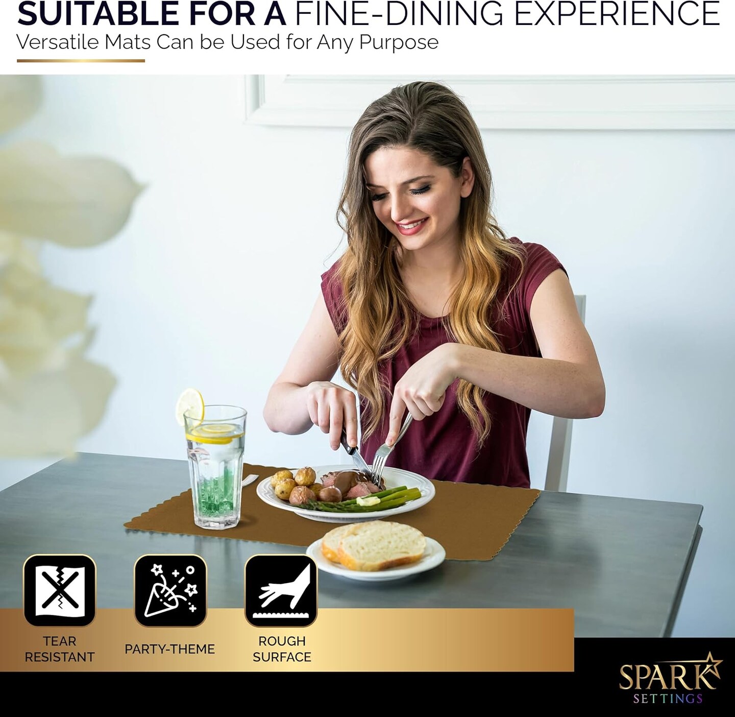 Paper Placemat Disposable, Gold Place Mats with Scalloped Edges, Durable Paper Placemat