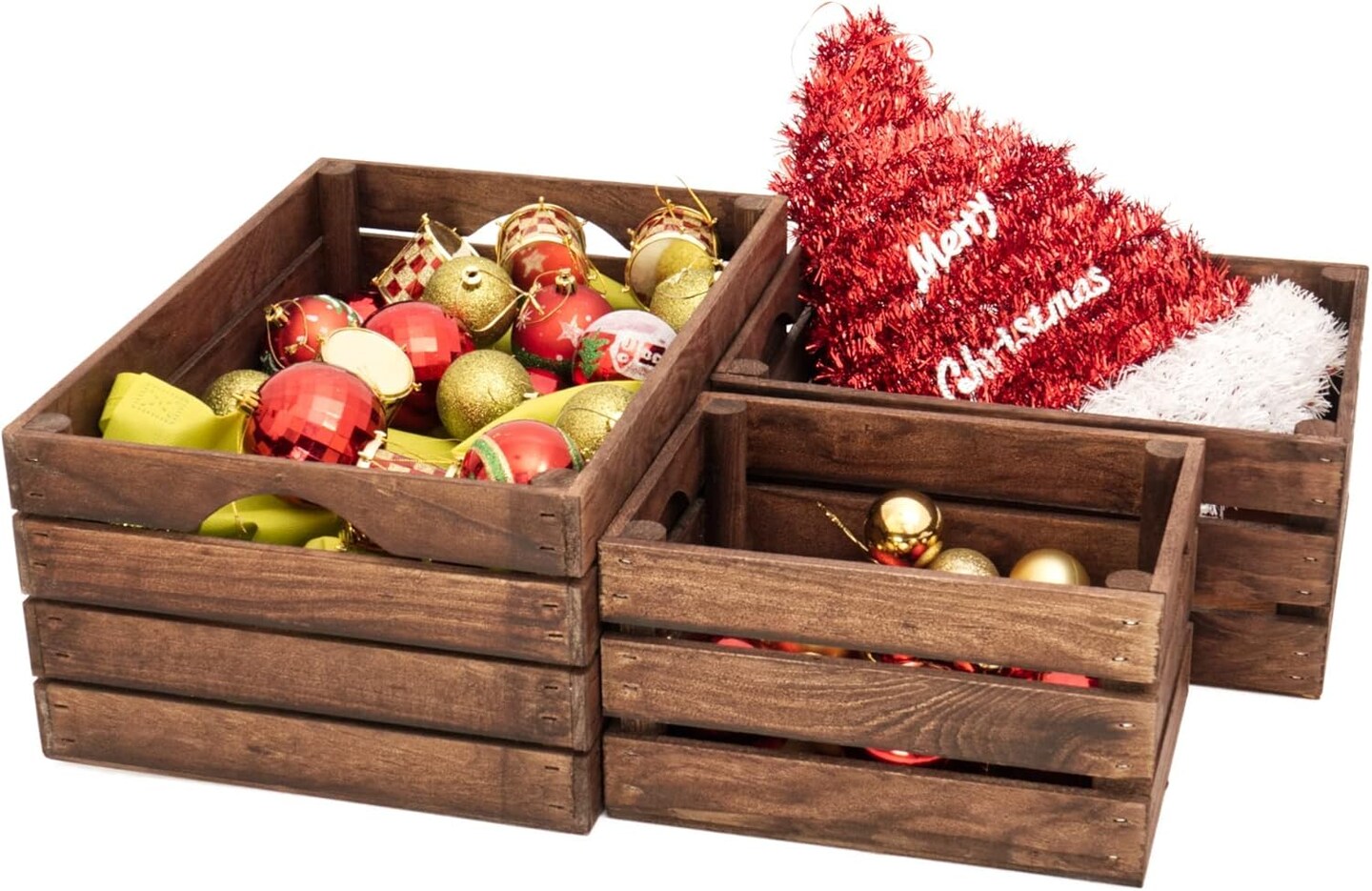 Rustic Wood Crates for vintage decorative display, Nesting Crate set for storage and farmhouse style decor, wooden boxes made from 100% Wood