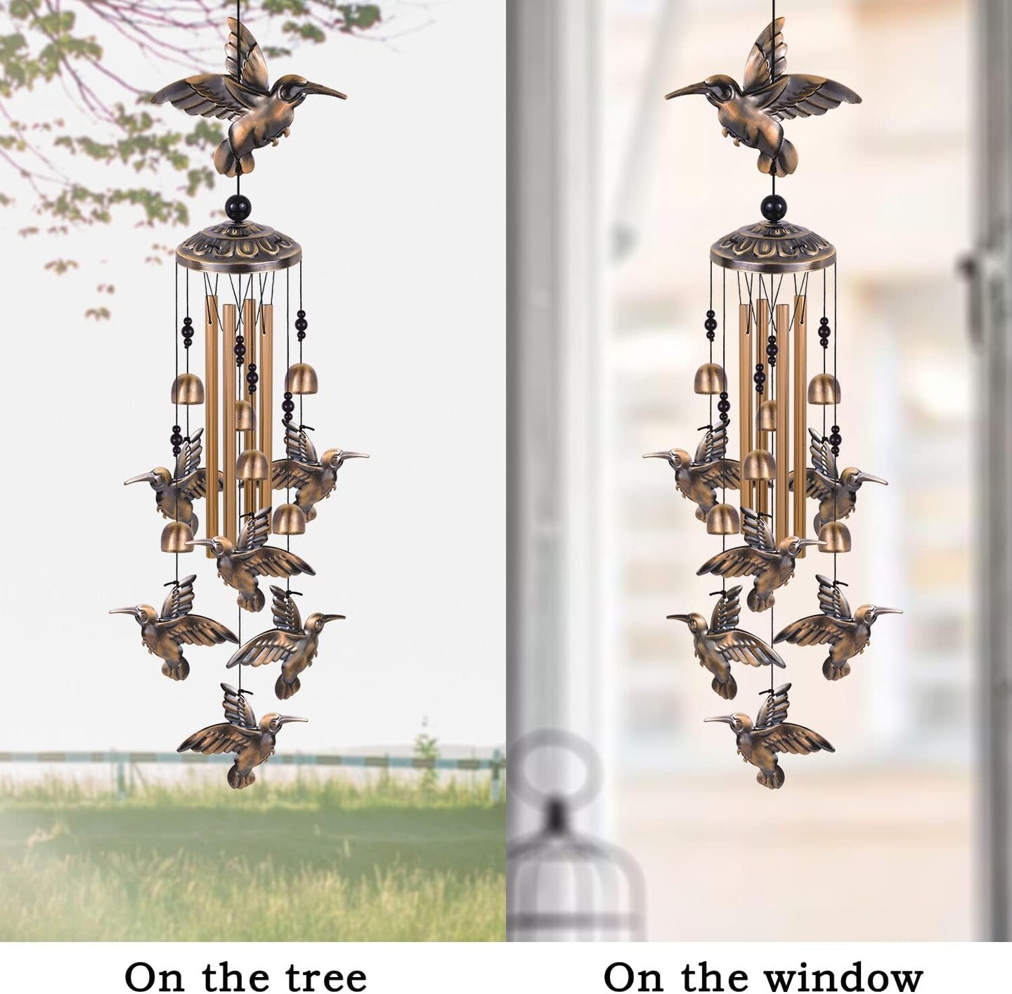Hummingbird Wind Chimes for Garden, Gifts for Mom, Home, Balconies, Room, Patio, Indoor, Outdoor Decoration, Wind Catcher, Bronze Memorial Wind Bell, Bird Wind Chimes Decor