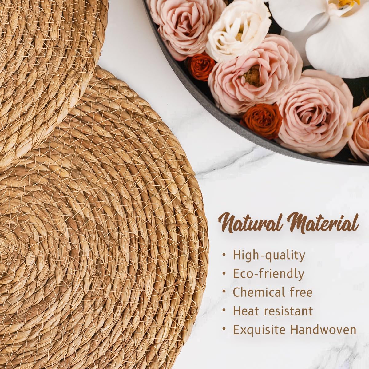 13 in Round Woven Placemats Plate Chargers Set of 10, Boho Farmhouse Rustic Woven Place Mats for Dining Table Decor