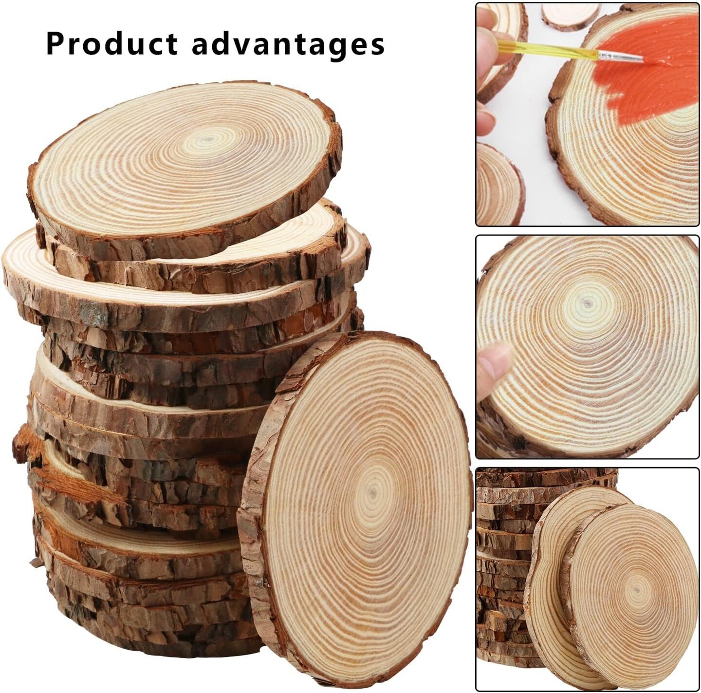 Unfinished Wood Slices for Centerpieces - 5.1-5.5 Inch,Round Natural Discs with Tree Bark, Wooden Cookies Circles for Crafts Christmas Ornaments, Rustic Wedding Decor